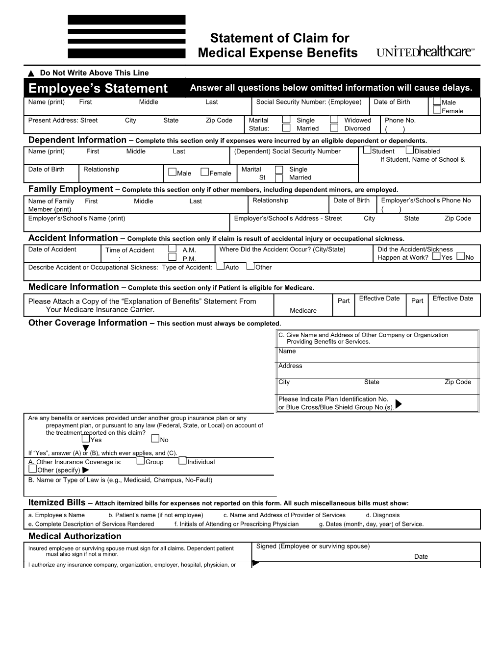 United Healthcare Medical Claim Form