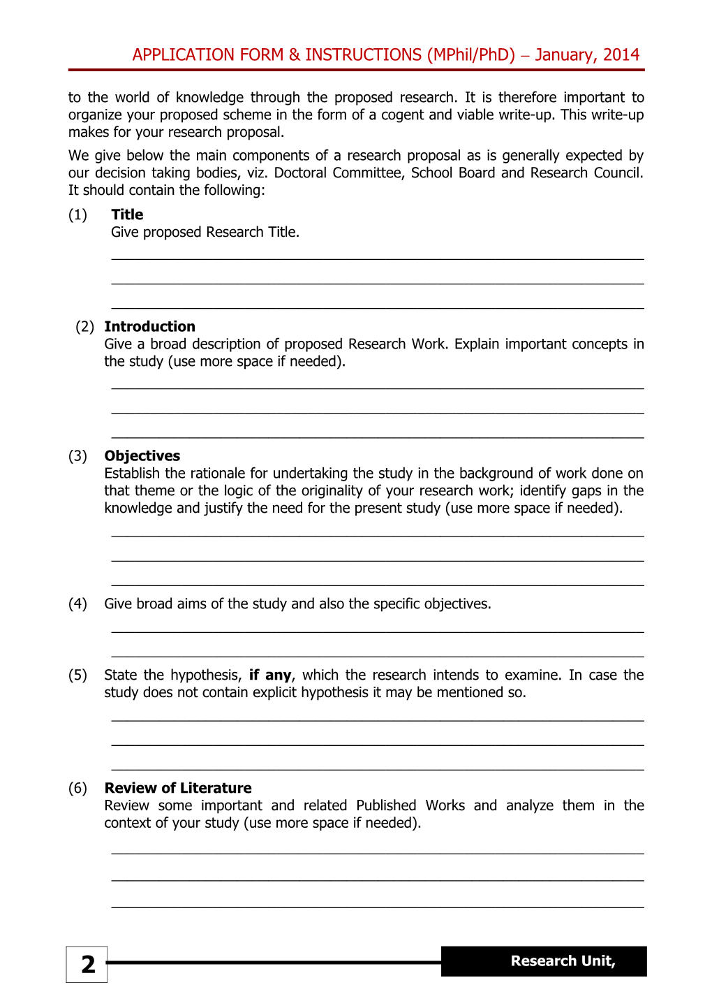 APPLICATION FORM & INSTRUCTIONS (Mphil/Phd)- January, 2014