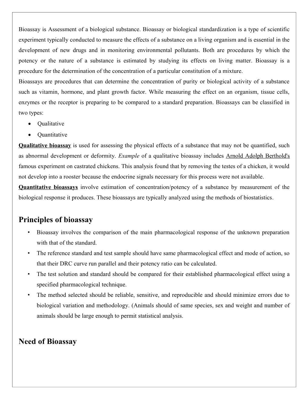 Bioassay Is Assessment of a Biological Substance. Bioassay Or Biological Standardization