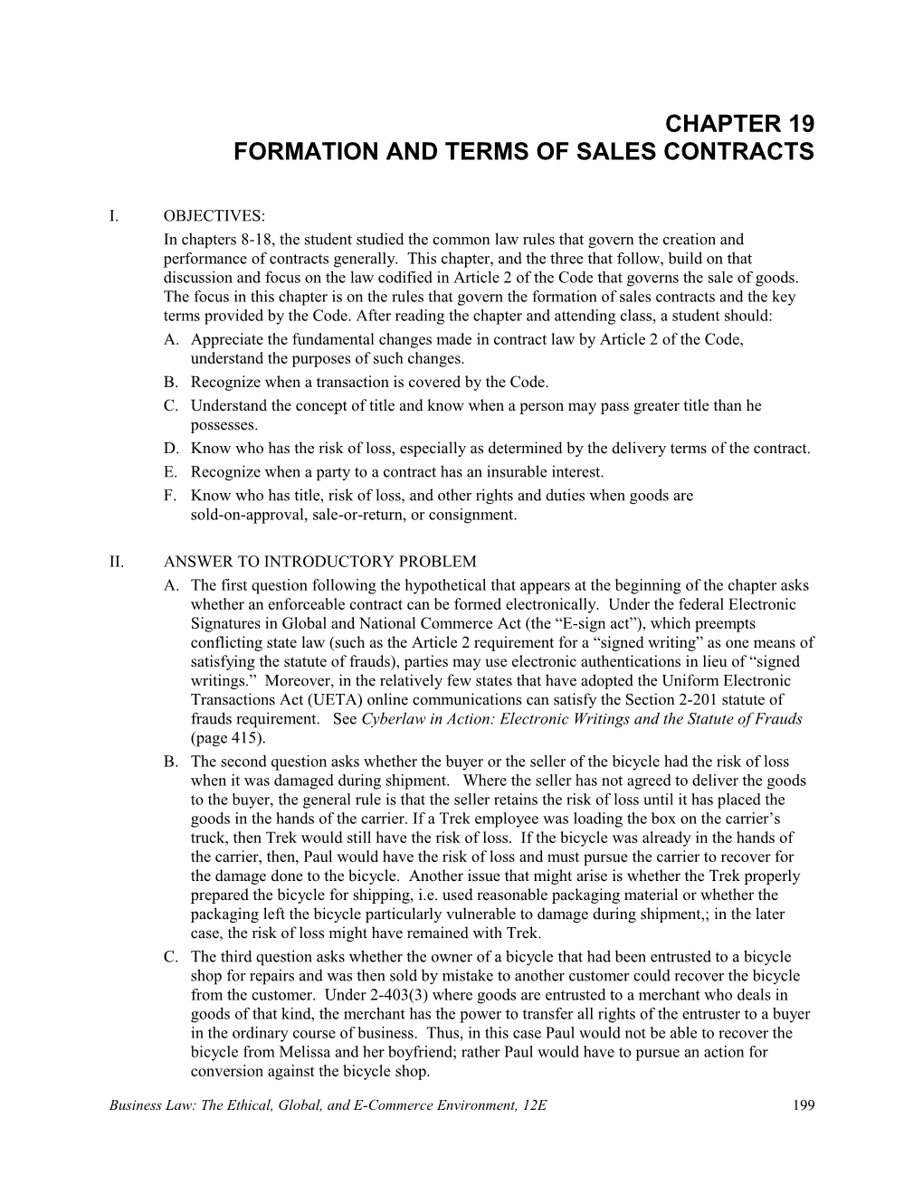 Chapter 19: Formation and Terms of Sales Contracts