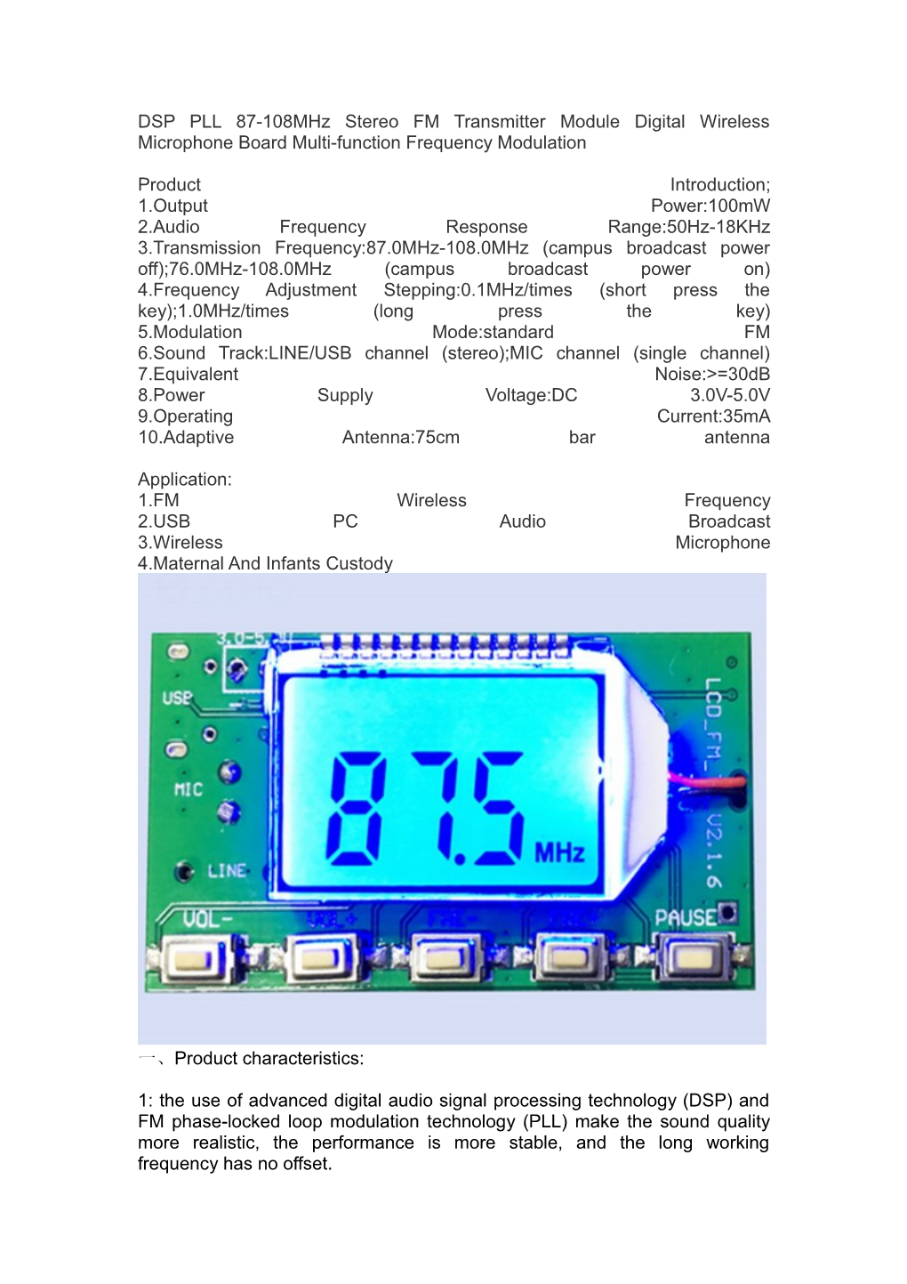 DSP PLL 87-108Mhz Stereo FM Transmitter Module Digital Wireless Microphone Board Multi-Function