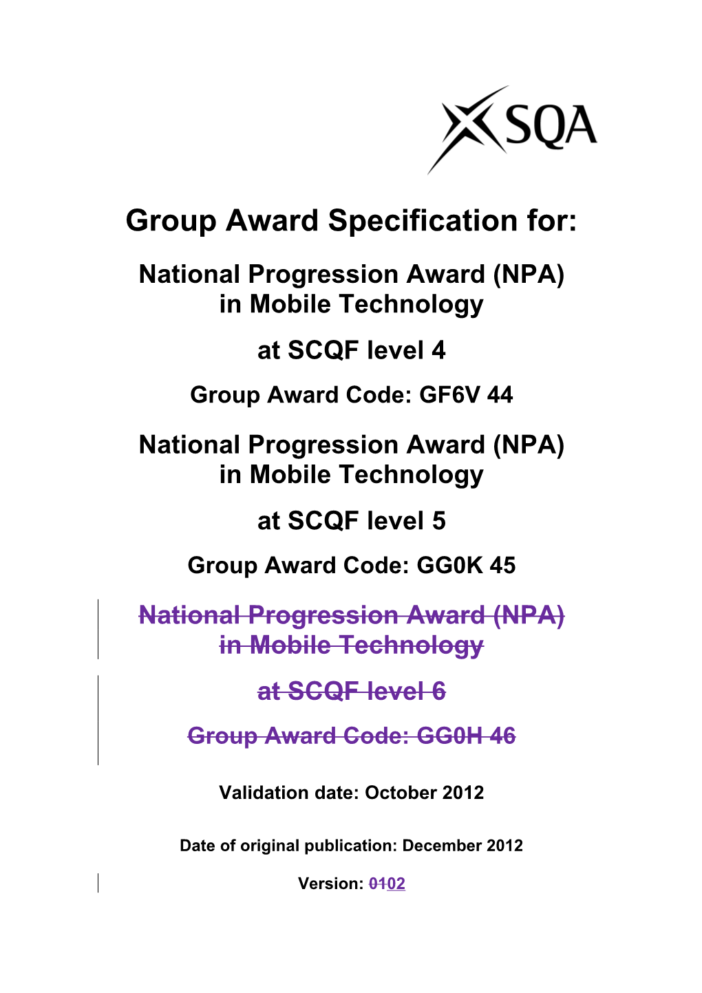 Group Award Specification For