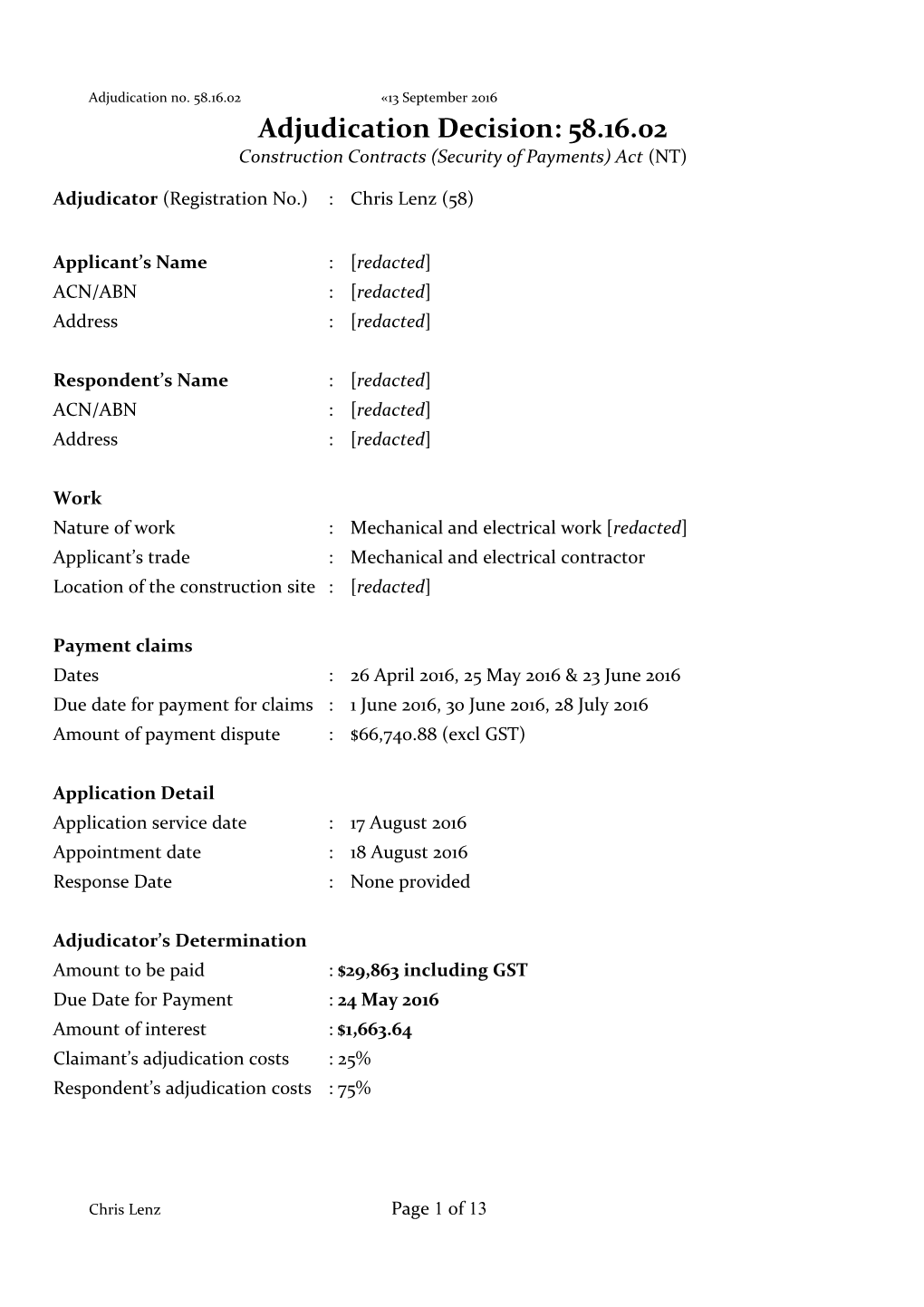 Construction Contracts (Security of Payments) Act (NT)