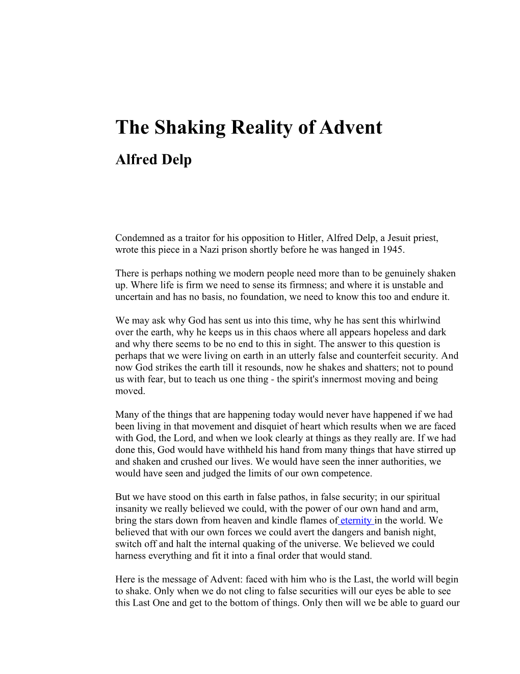 Bruderhof Communities - Alfred Delp - The Shaking Reality Of Advent