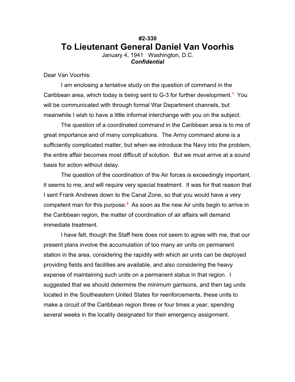 To Lieutenant General Daniel Van Voorhis