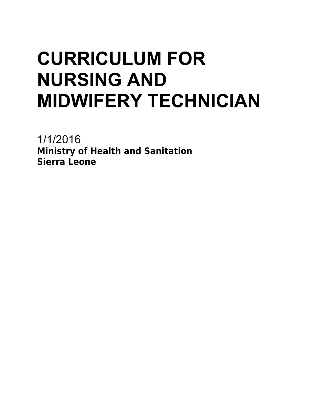 Curriculum for Nursing and Midwifery Technician