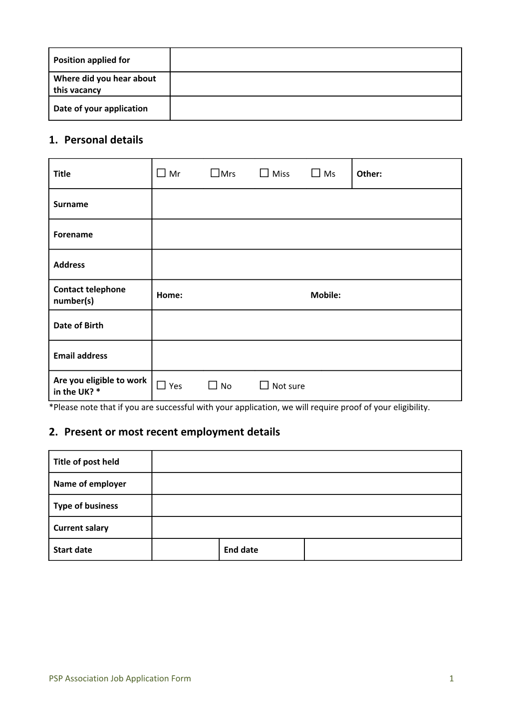 2. Present Or Most Recent Employment Details