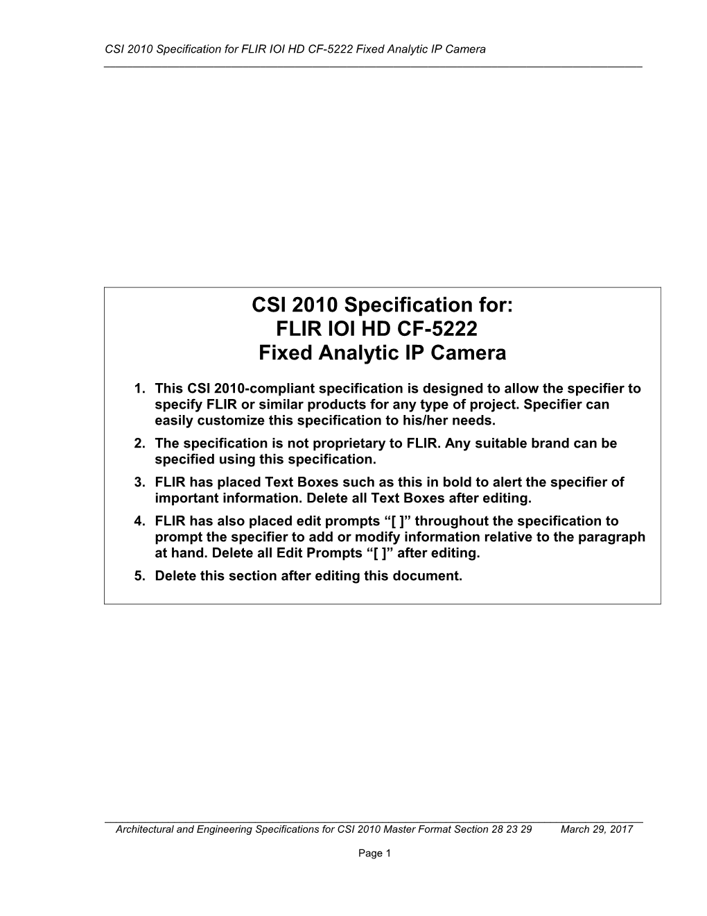 CSI 2010 Specification for CF-5222