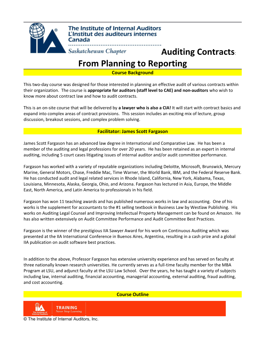 Auditing Contracts: from Planning to Reporting