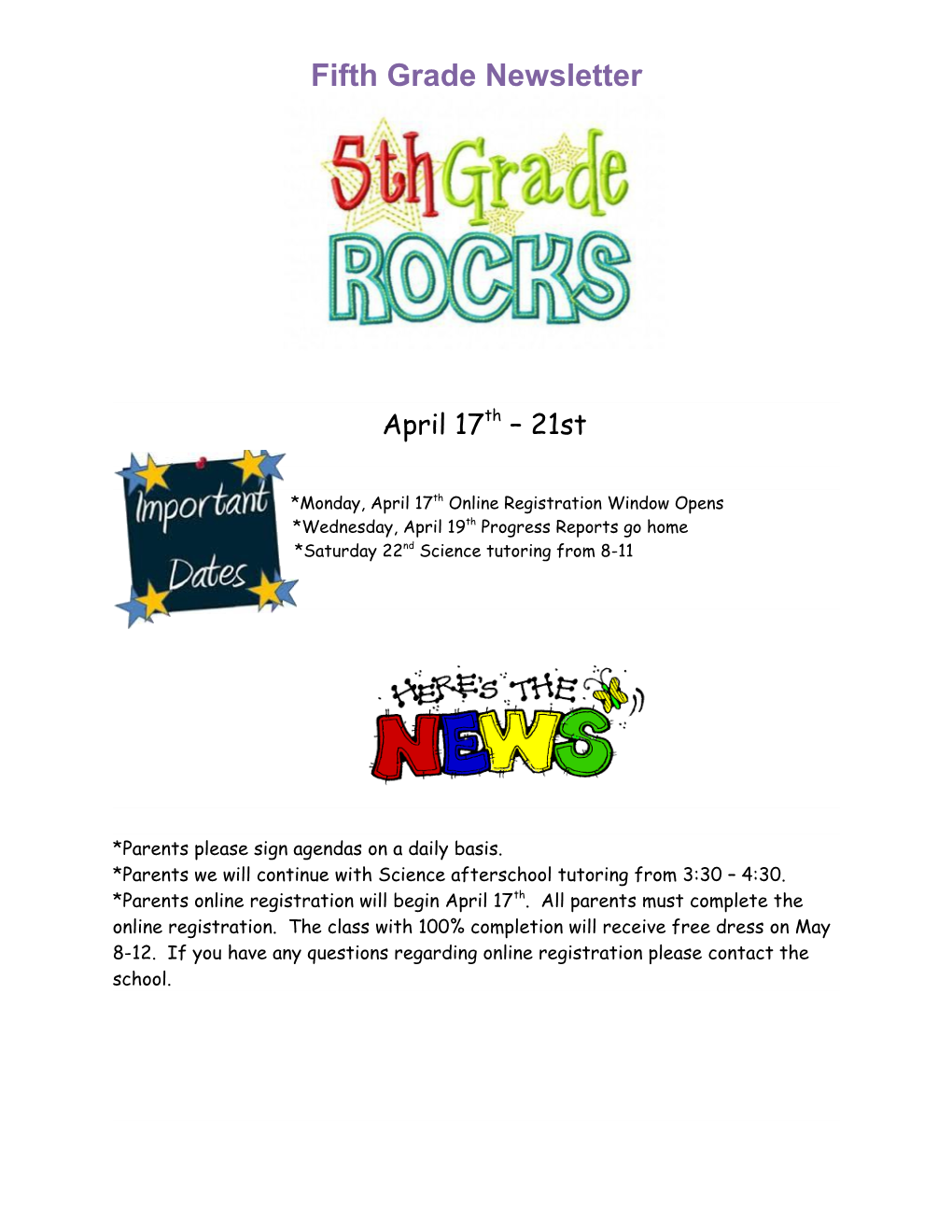 Fifth Grade Newsletter