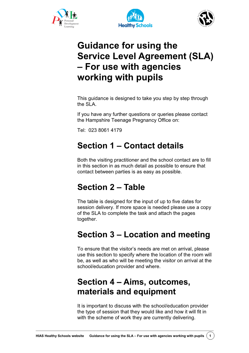 Guidance for Using the Service Level Agreement (SLA) for Use with Agencies Working with Pupils