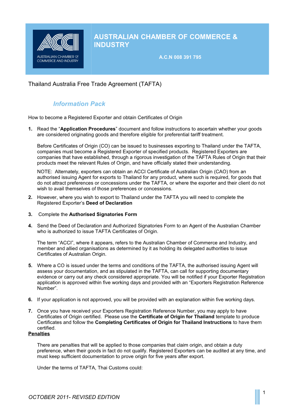 Thailand Australia Free Trade Agreement (TAFTA)