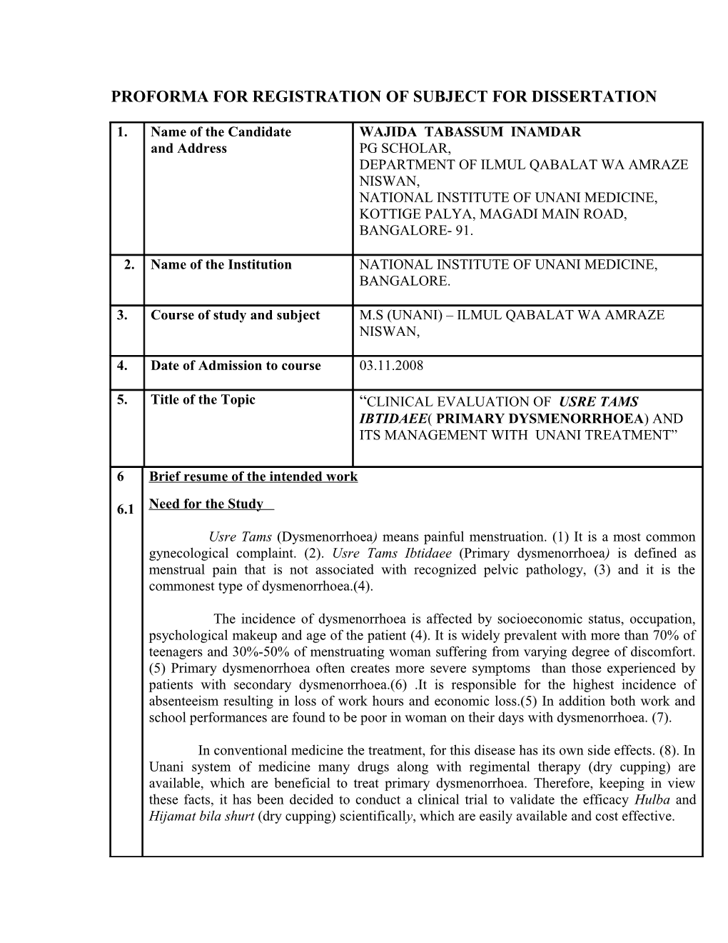 Proforma for Registration of Subject for Dissertation s1