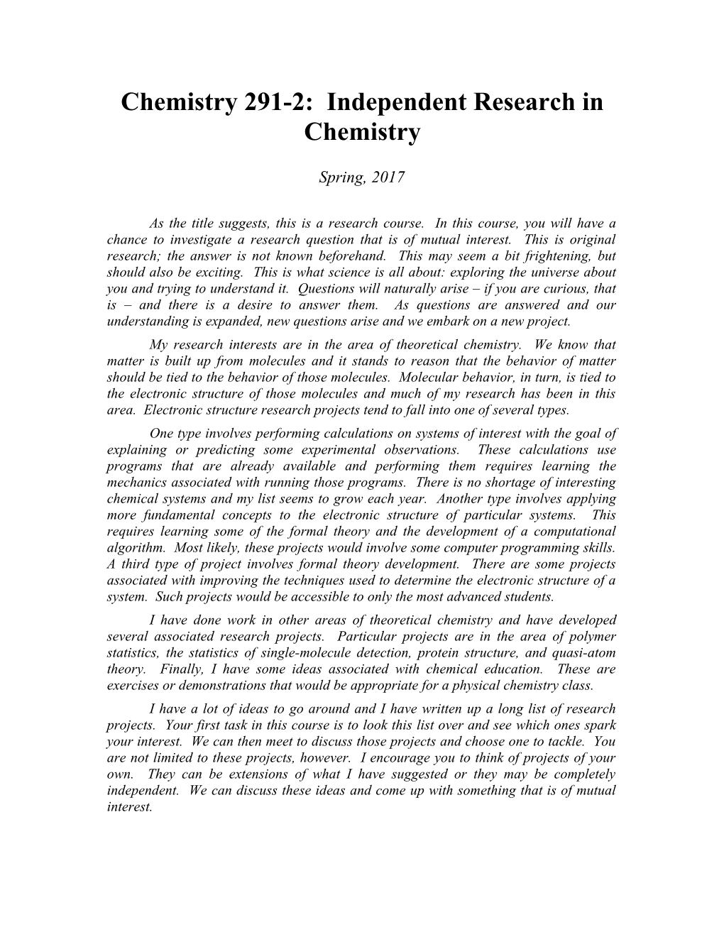 Chemistry 343: Atomic Structure