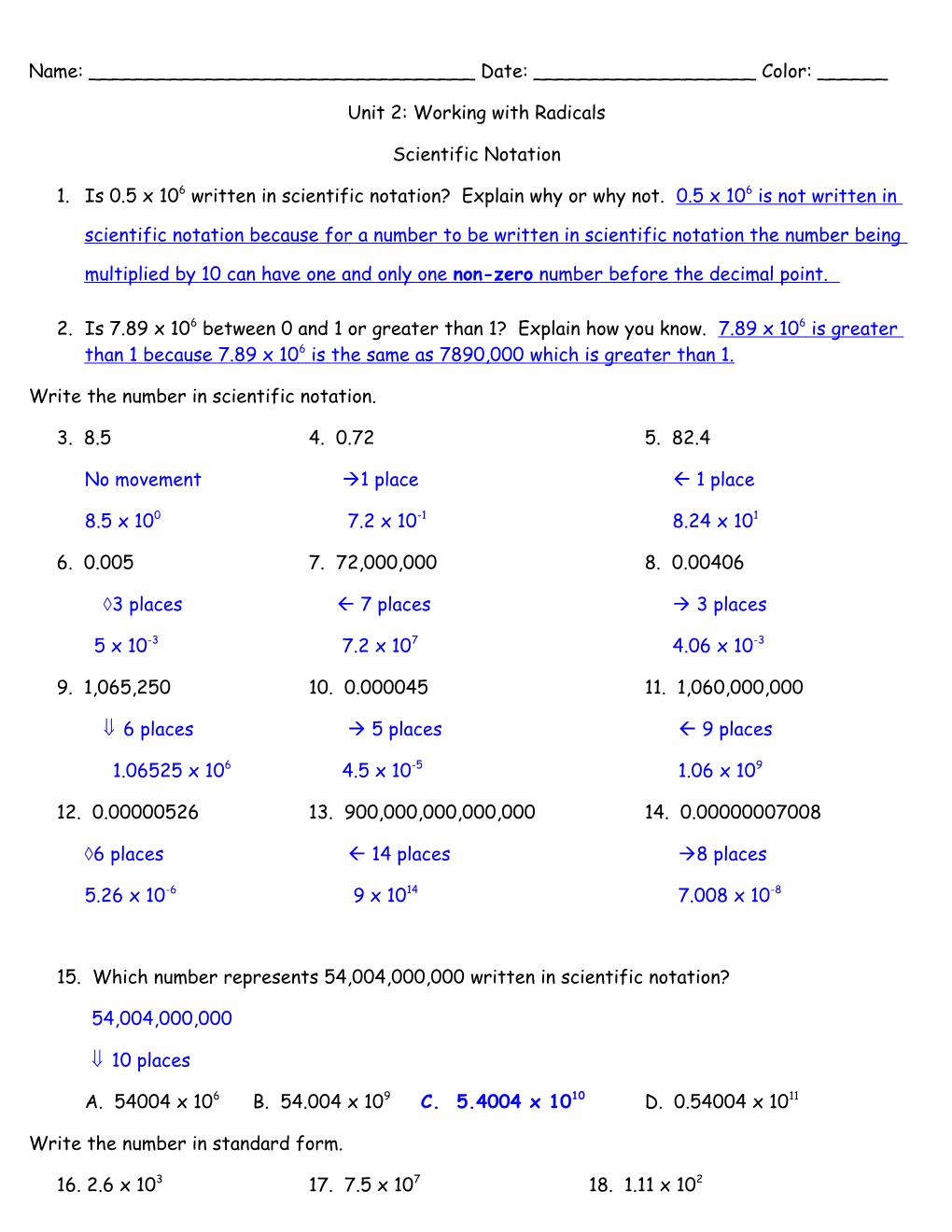 Unit 2: Working with Radicals