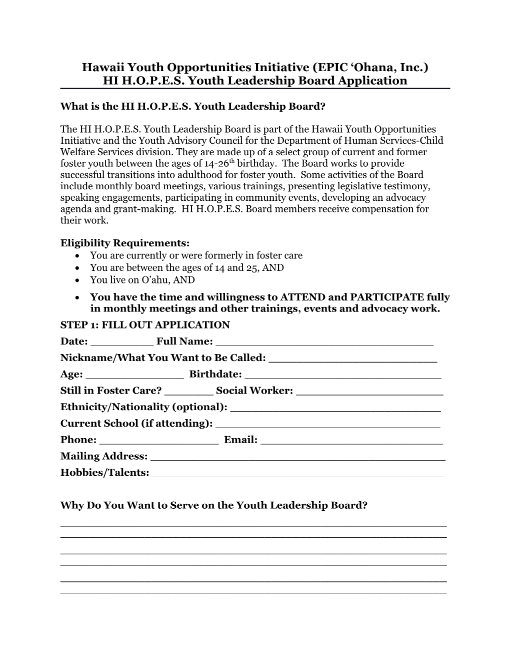Hawaii Youth Opportunities Initiative (EPIC Ohana, Inc.)
