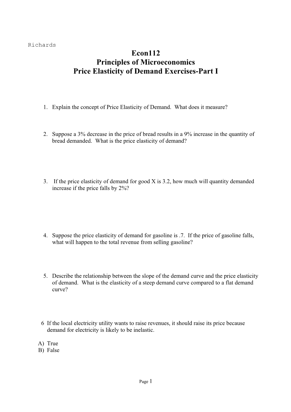 Price Elasticity of Demand Exercises-Part I