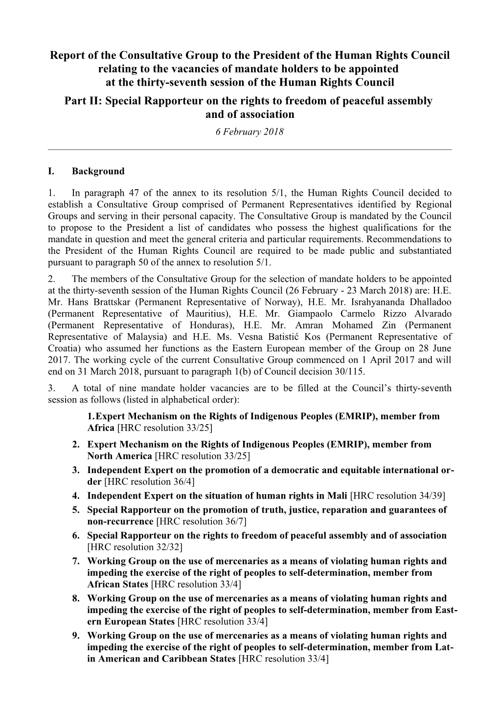 Report of the Consultative Group (HRC37 Part II)