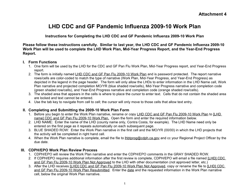 LHD CDC Grant and GF Local Pandemic Influenza Application