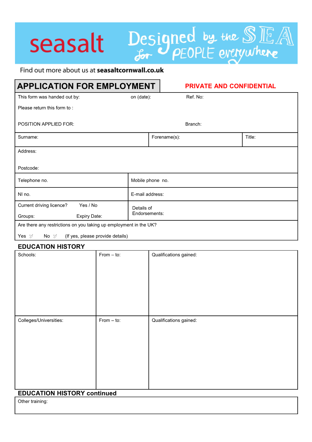 Application for Employment s114