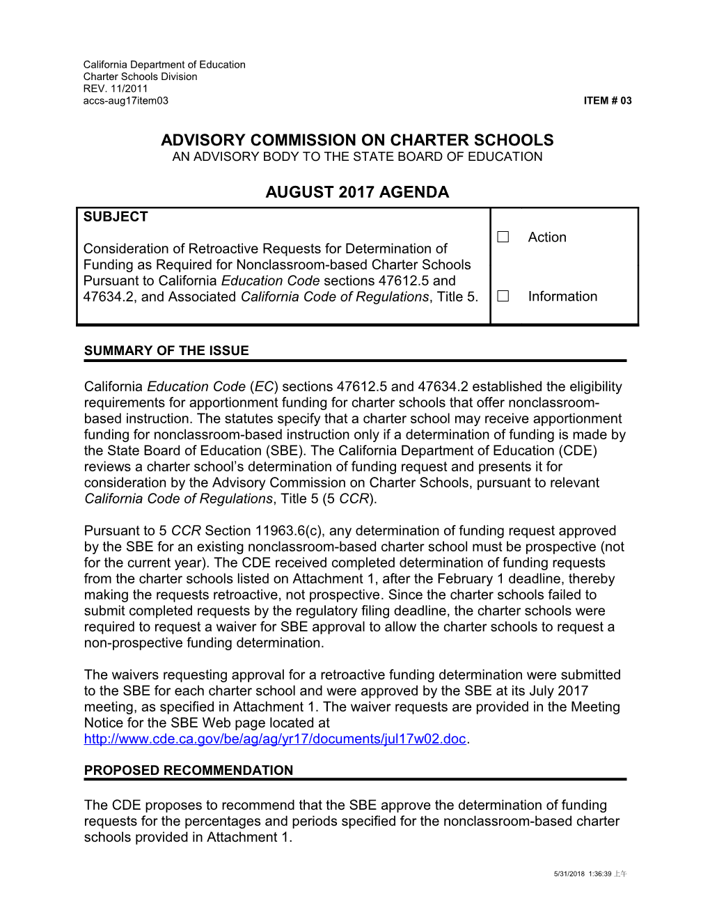 August 2017 ACCS Agenda Item 03 - Meeting Agendas (CA State Board of Education)