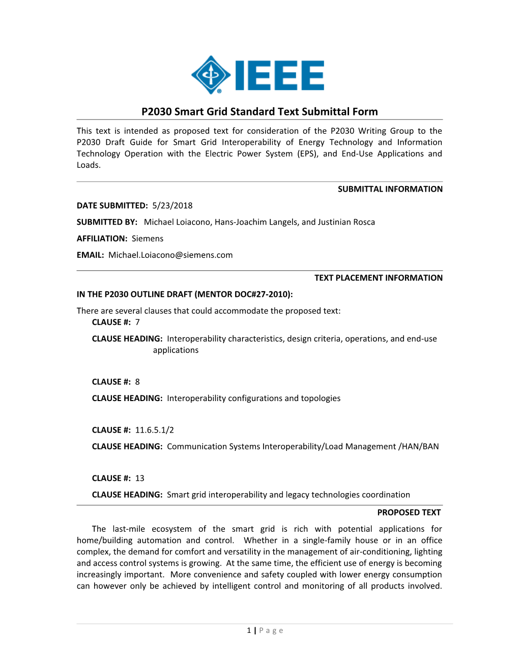 P2030 Smart Grid Standard Text Submittal Form