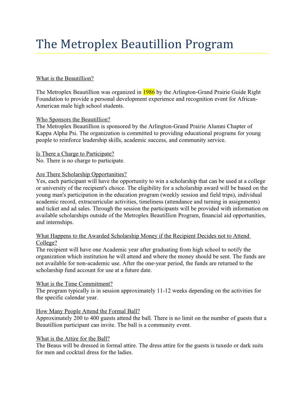 The Metroplex Beautillion Program