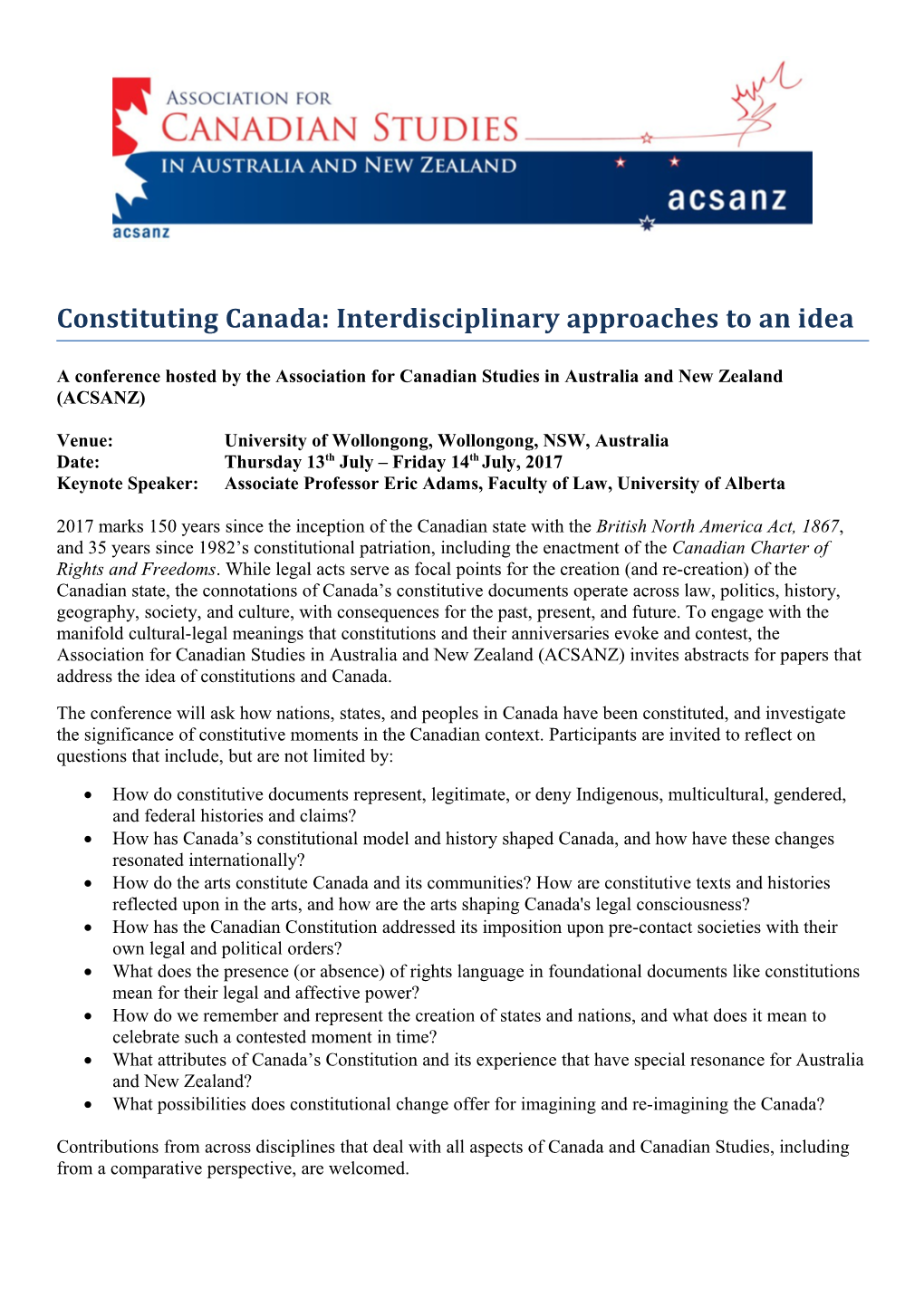 Constituting Canada: Interdisciplinary Approaches to an Idea
