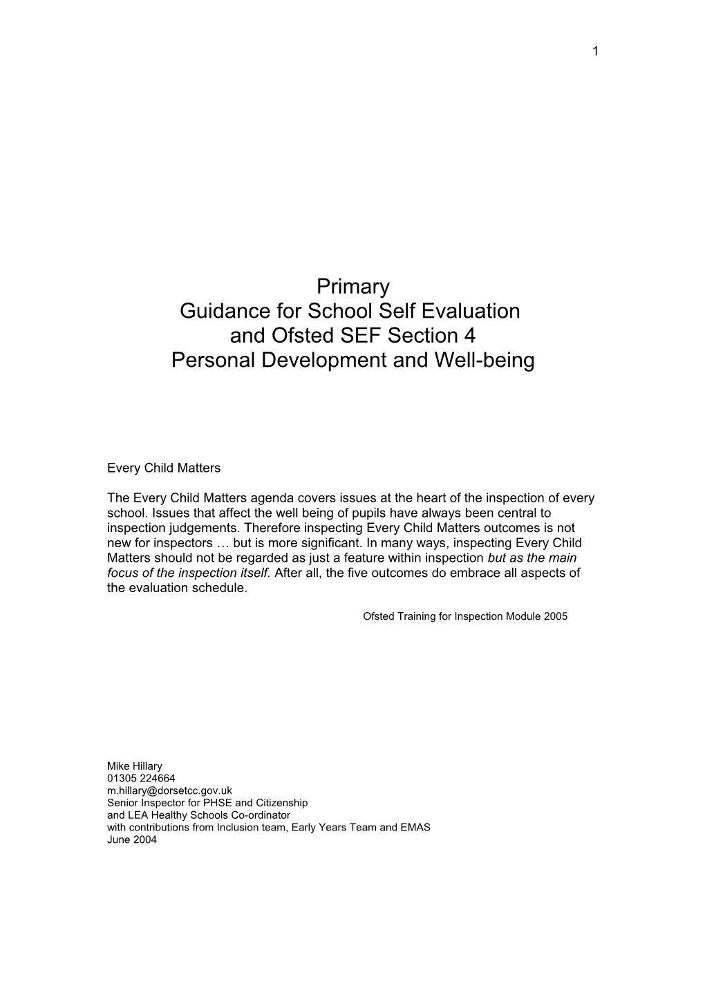 Guidance for School Self Evaluation