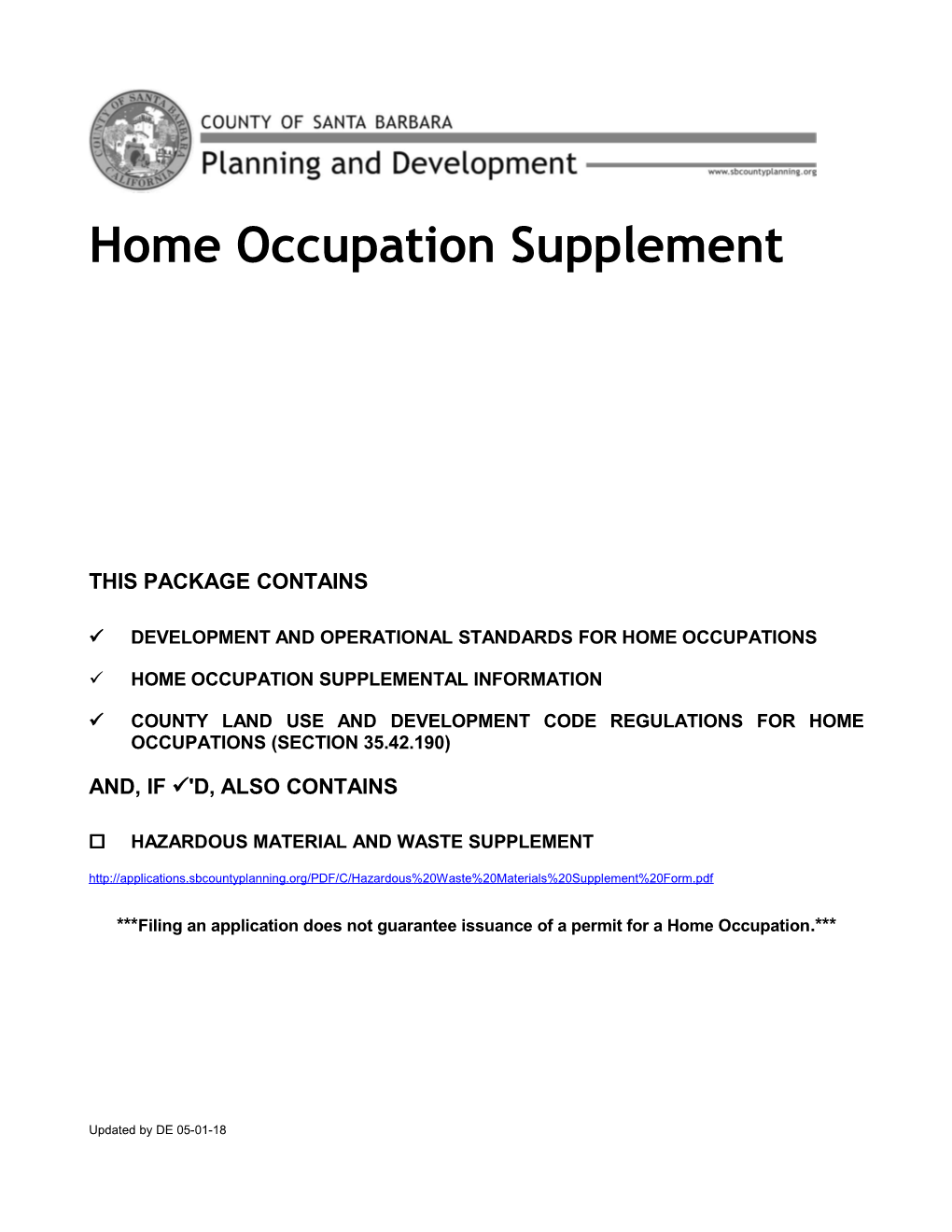 Development and Operational Standards for Home Occupations