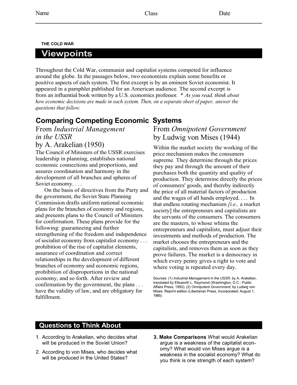 Comparing Competing Economic