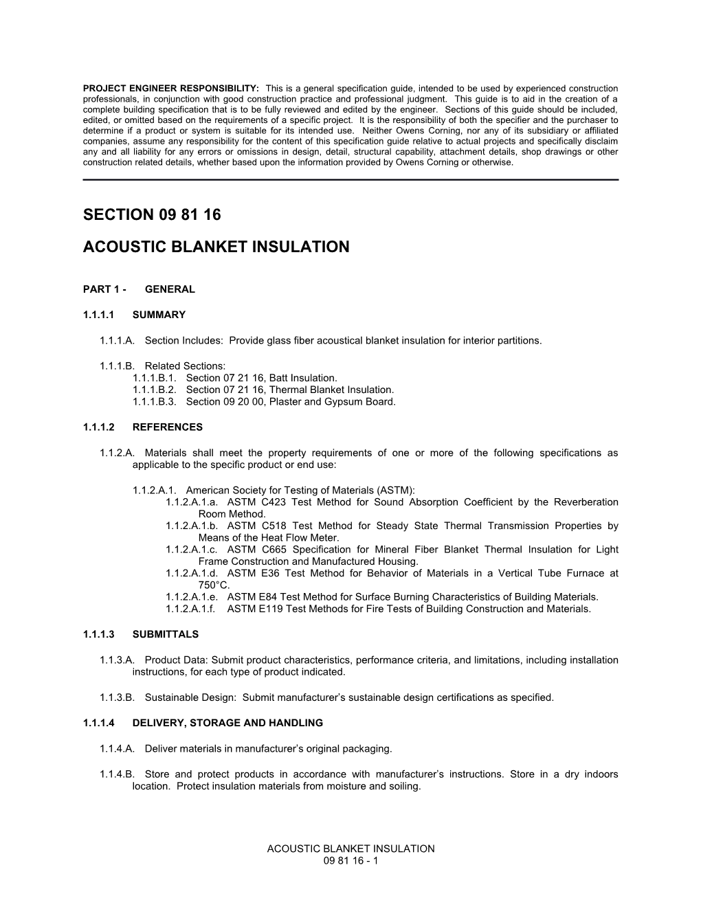 Acoustic Blanket Insulation