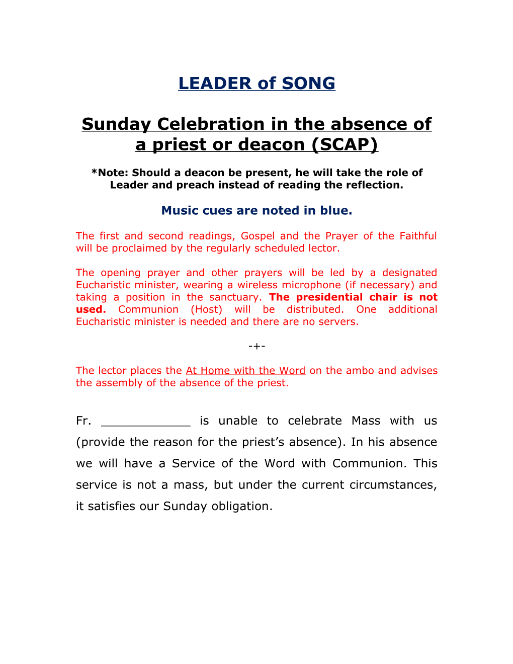 Sunday Word and Communion Service