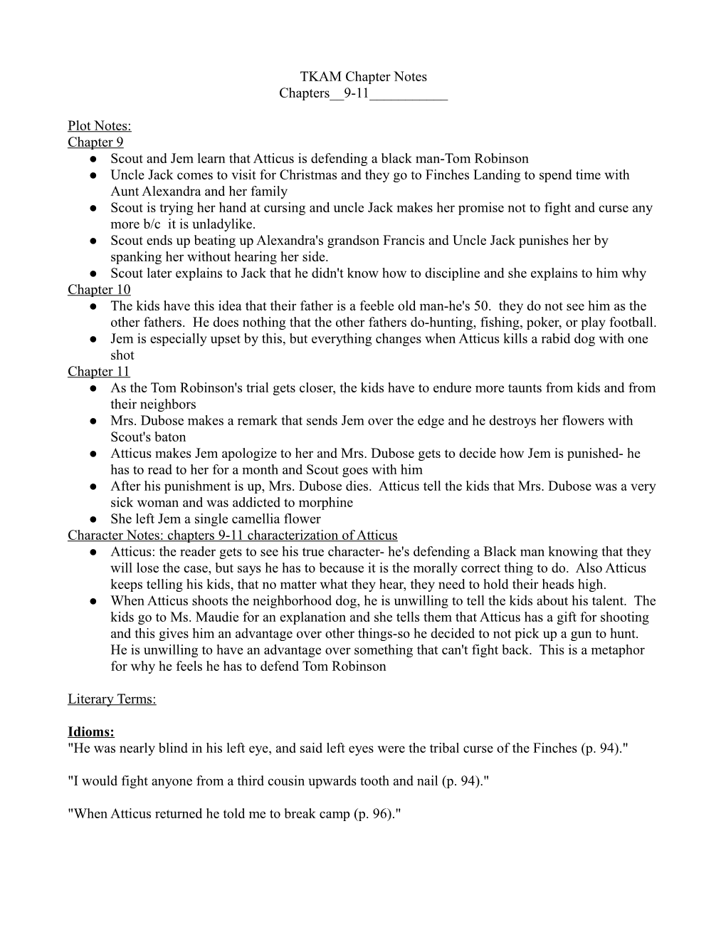 TKAM Chapter Notes