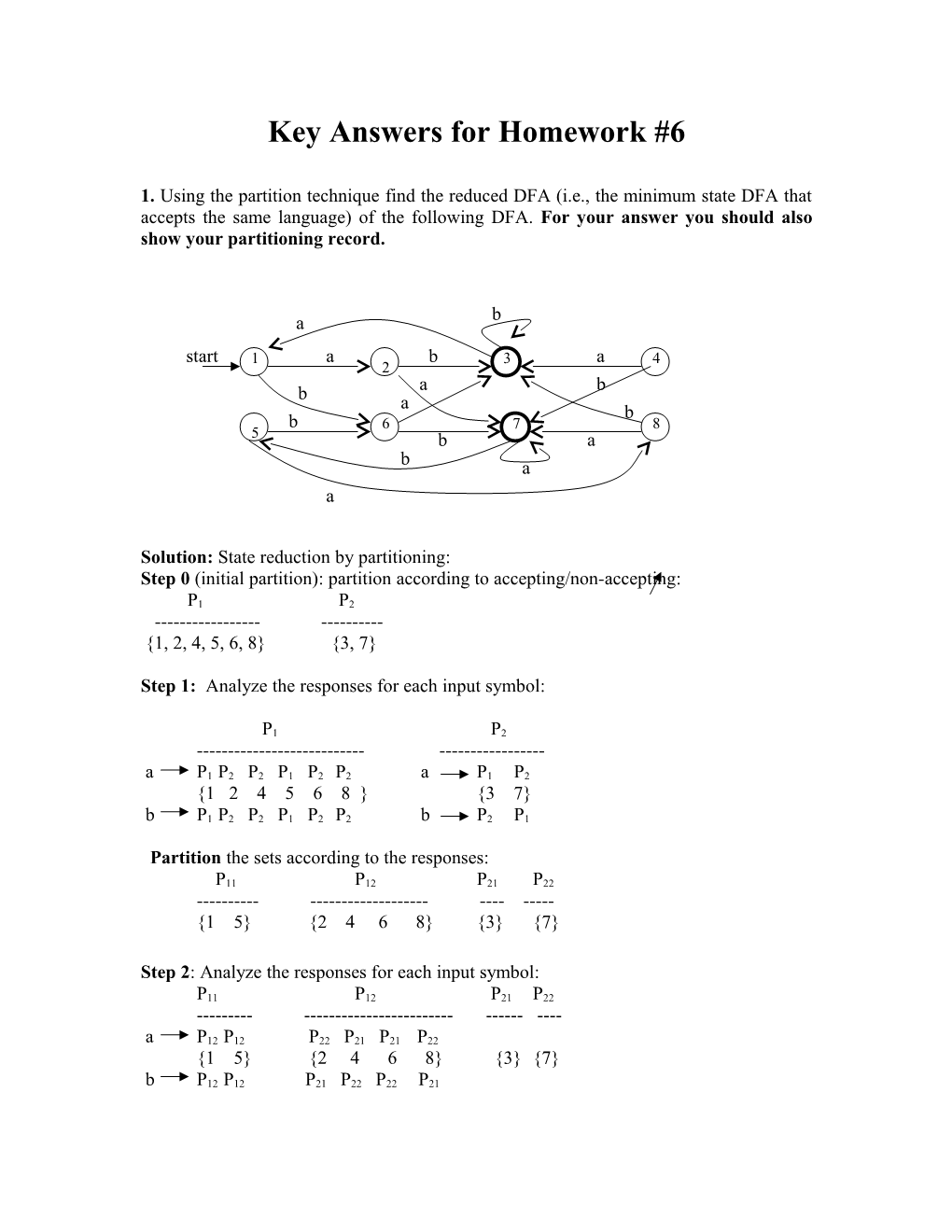 Problem 1: State Reduction by Partitioning