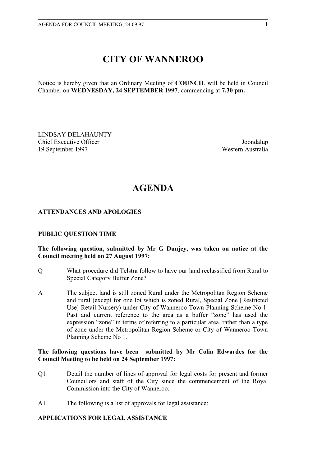 Agenda for Council Meeting, 24.09.971