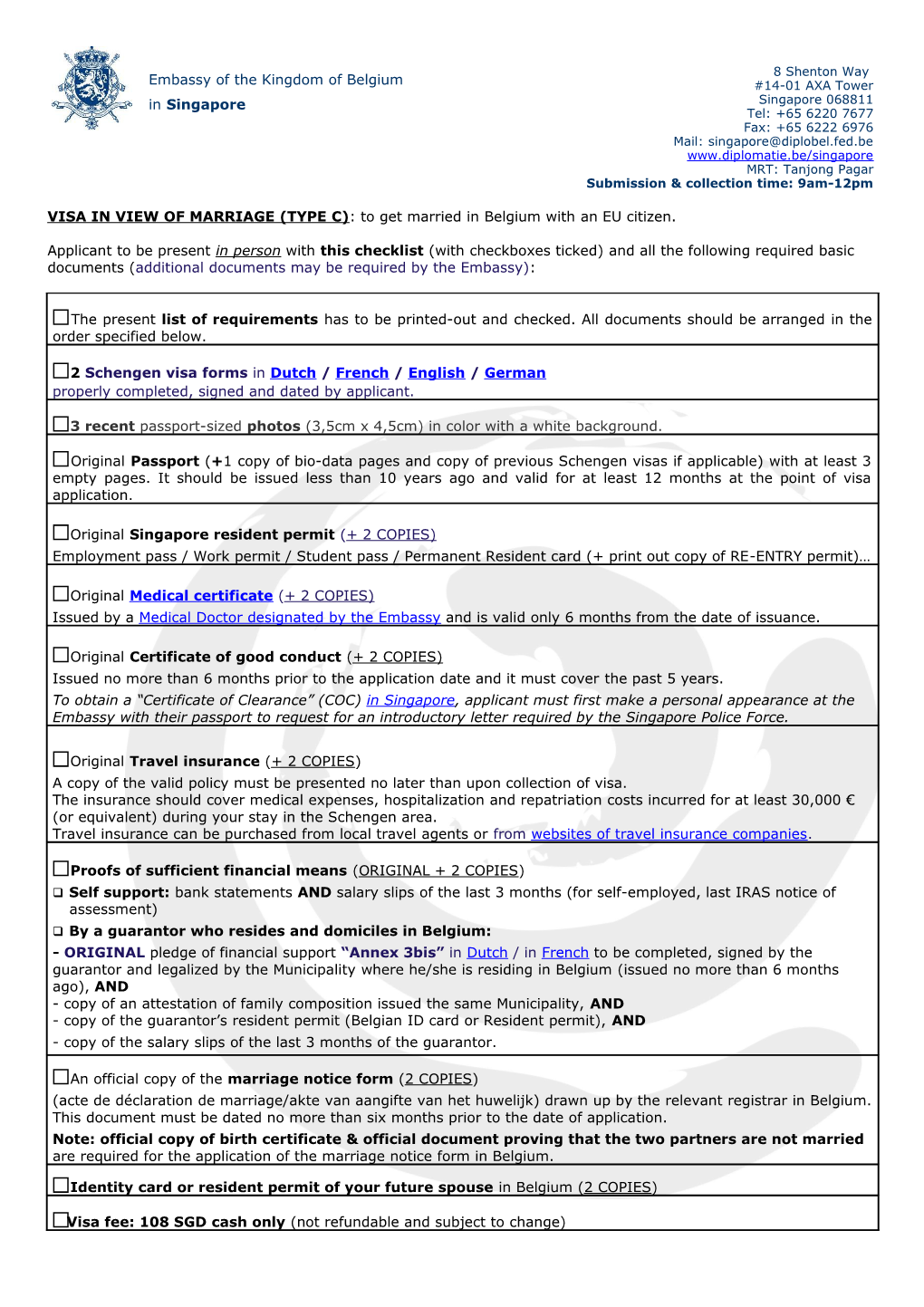 VISA in VIEW of MARRIAGE (TYPE C) : to Get Married in Belgium with an EU Citizen