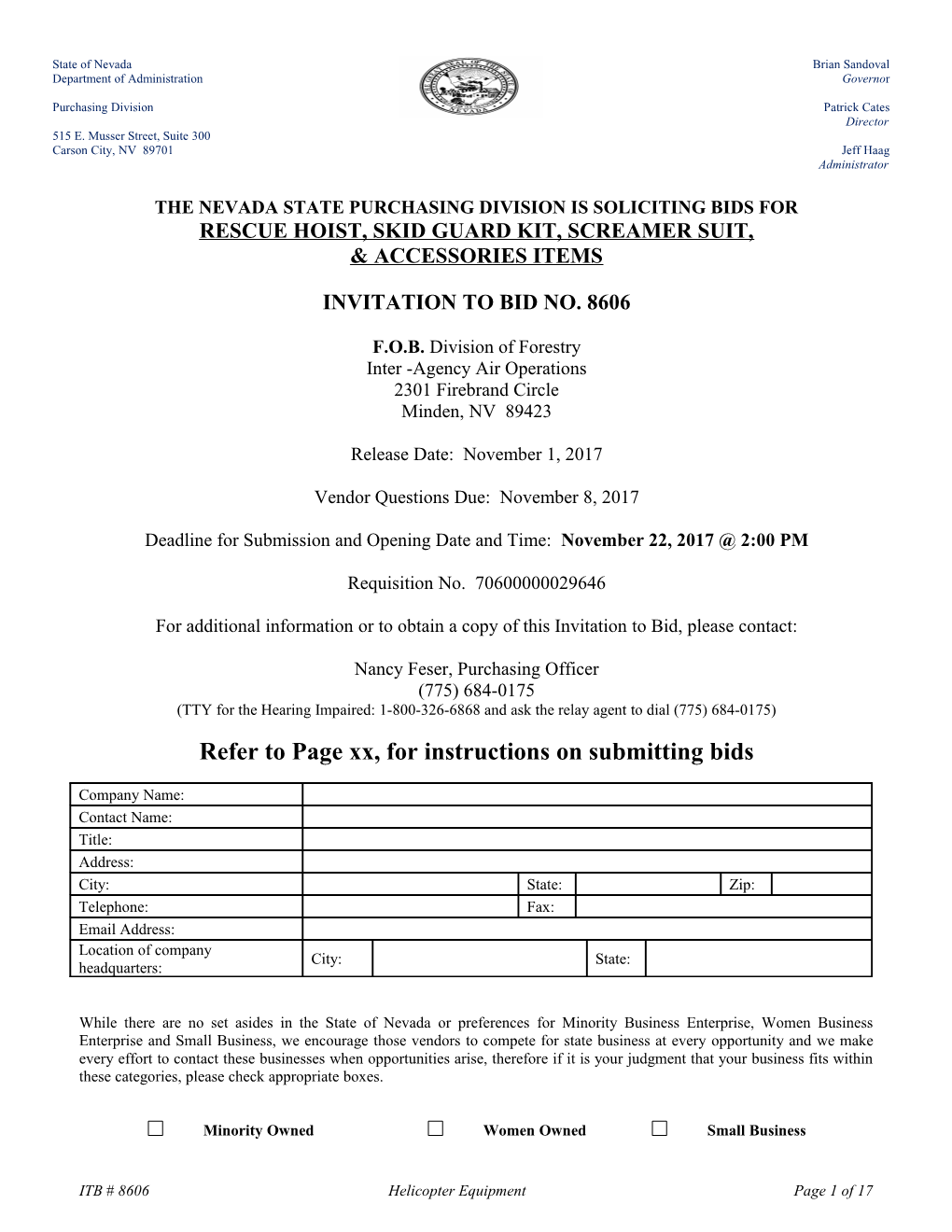 The Nevada State Purchasing Division Is Soliciting Bids For