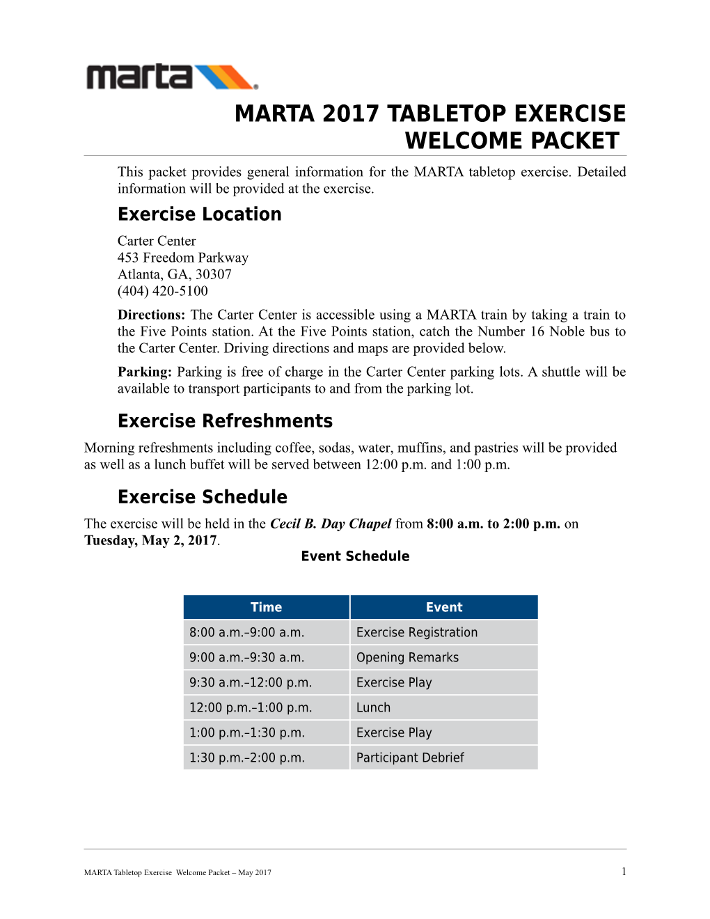 Marta 2017 Tabletop Exercise