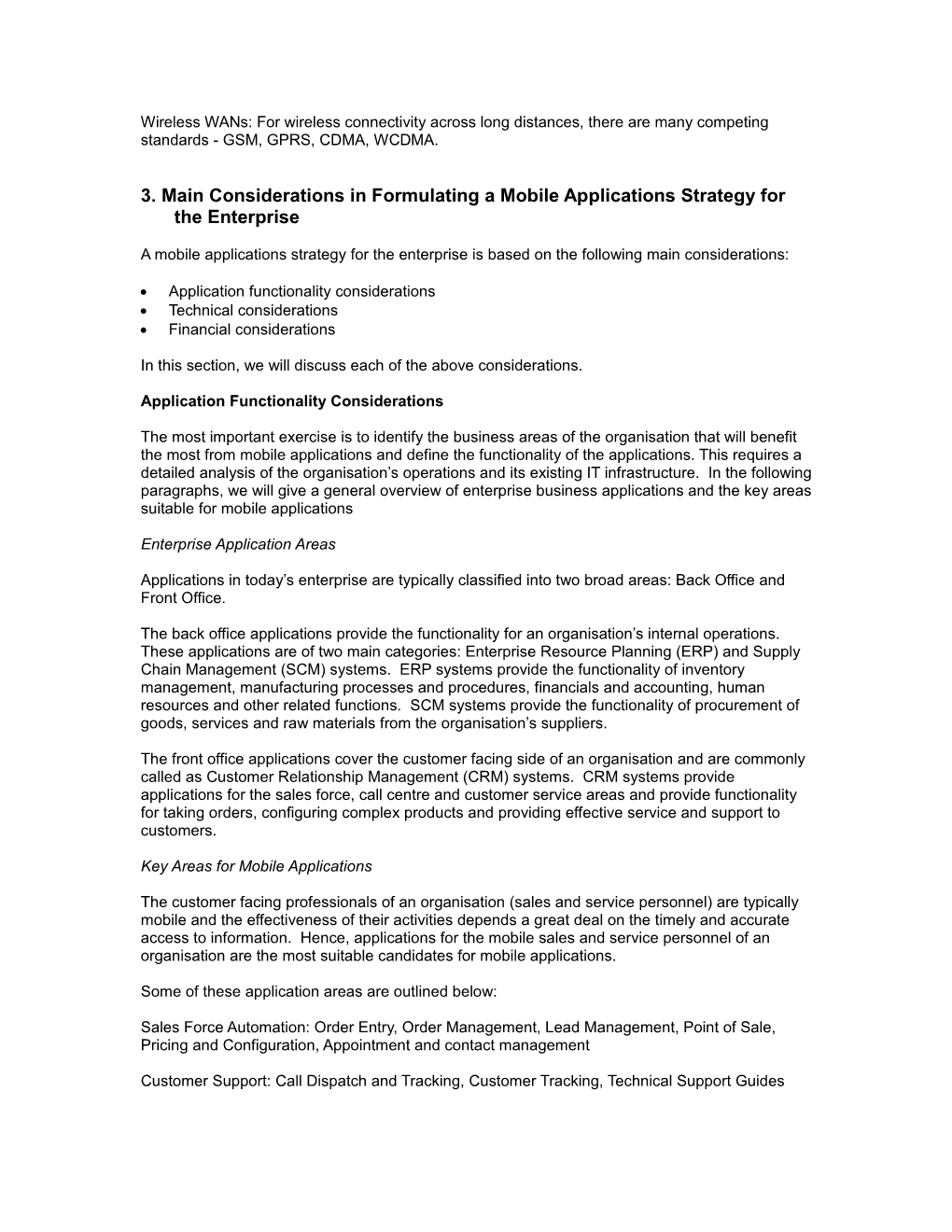 Considerations for a Wireless Applications Strategy for an Enterprise an Executive White Paper