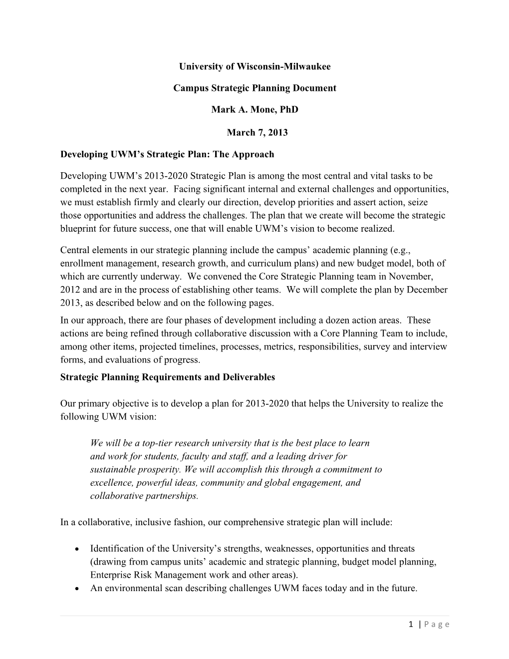 Campus Strategic Planning Document