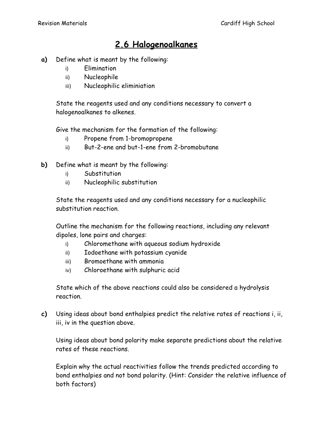 Revision Materialscardiff High School