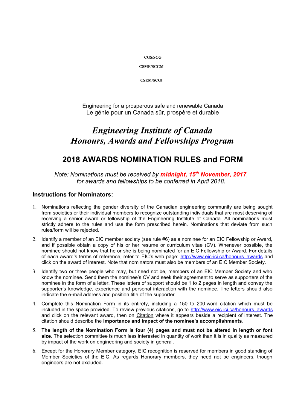 EIC Awards Nomination Rules and Form