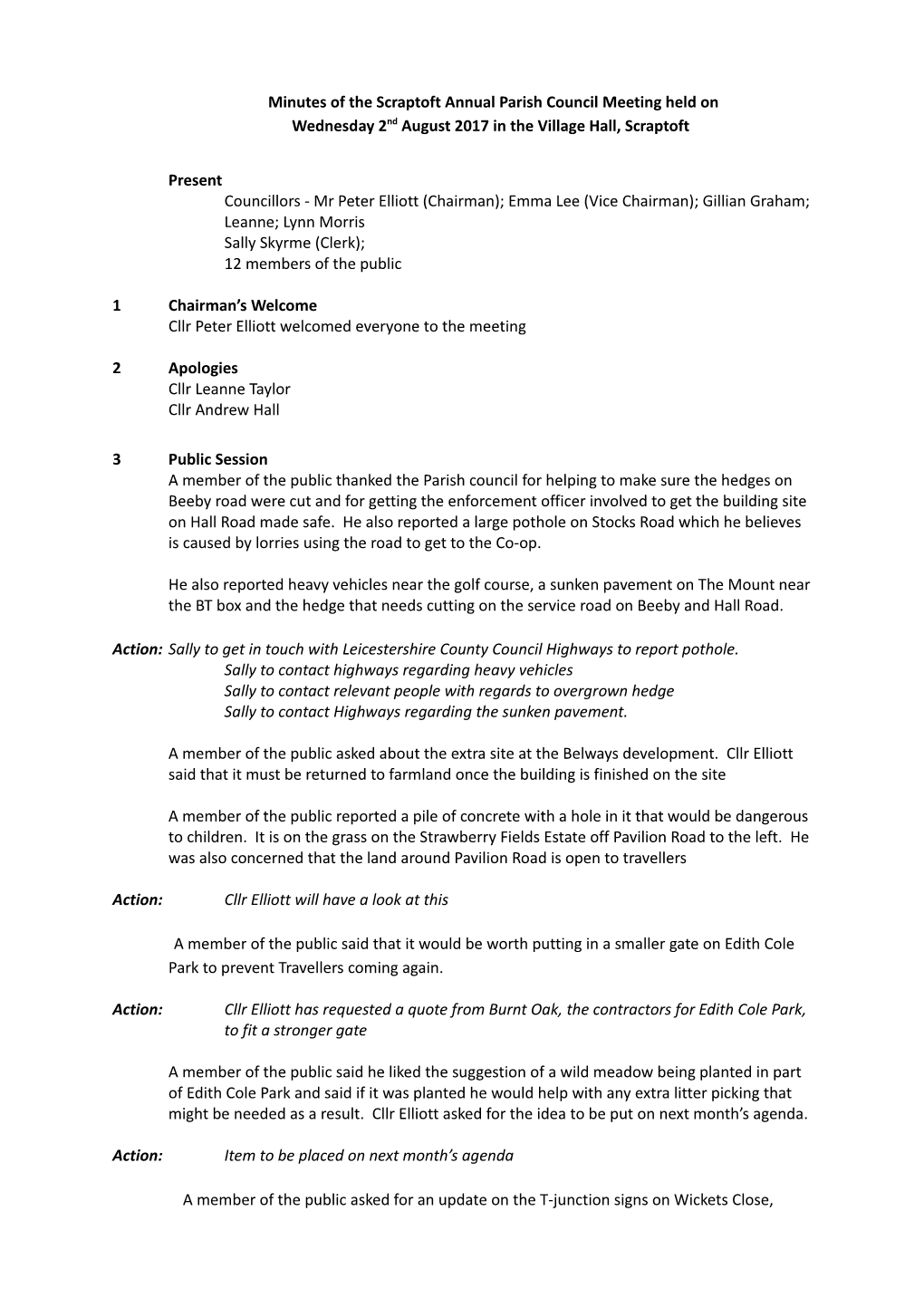 Minutes of the Scraptoft Parish Council Meeting Held on Wednesday 6 April 2005 in the Village