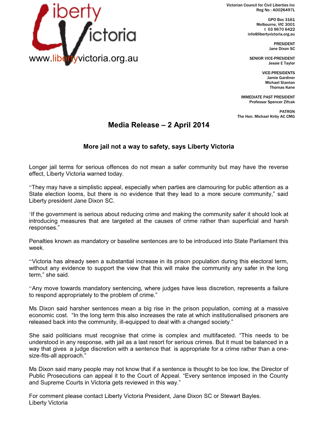 Media Release 2 April 2014