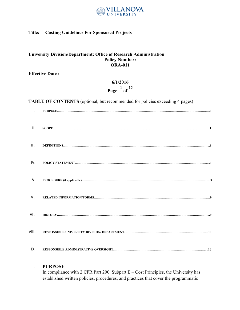 TABLE of CONTENTS (Optional, but Recommended for Policies Exceeding 4Pages)