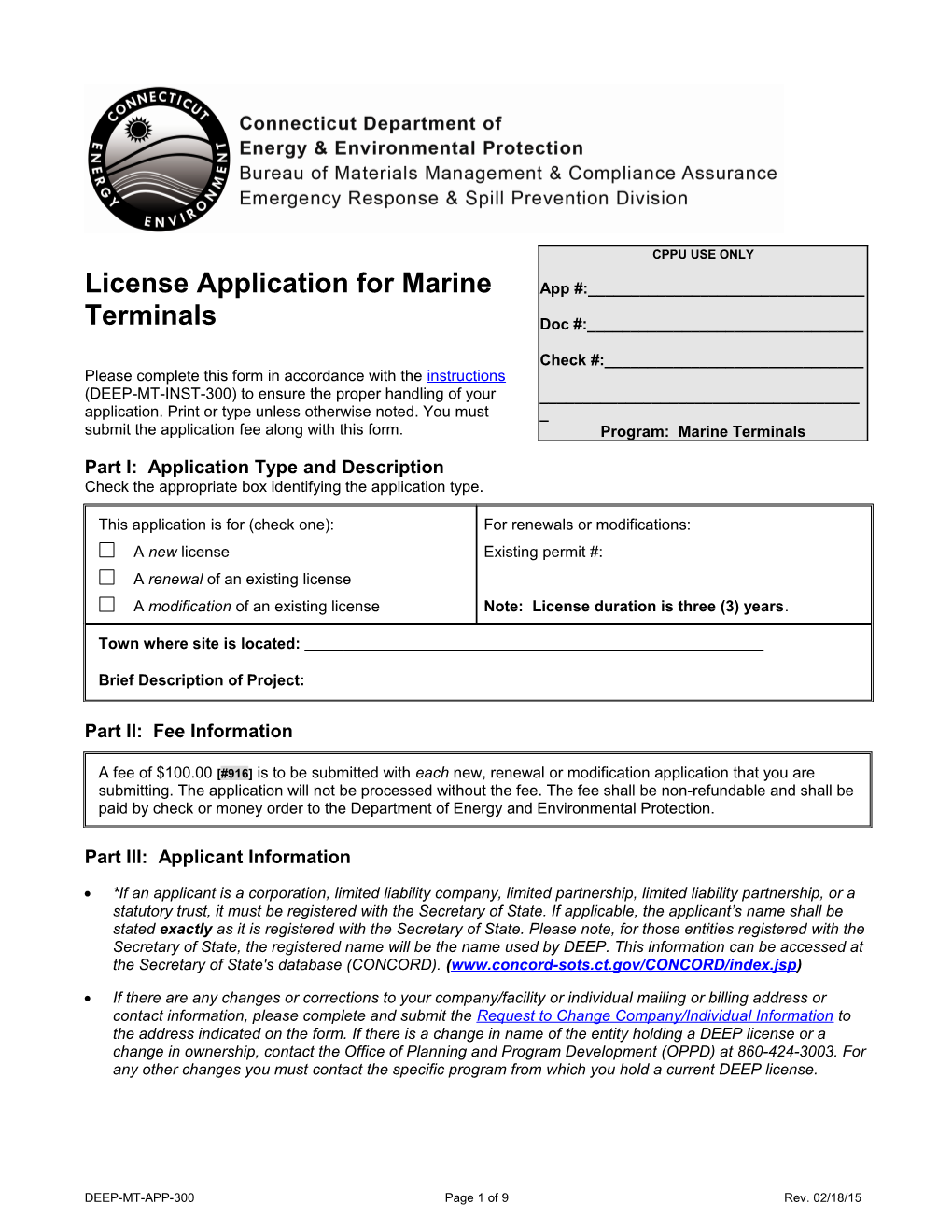 License Application for Marine Terminals