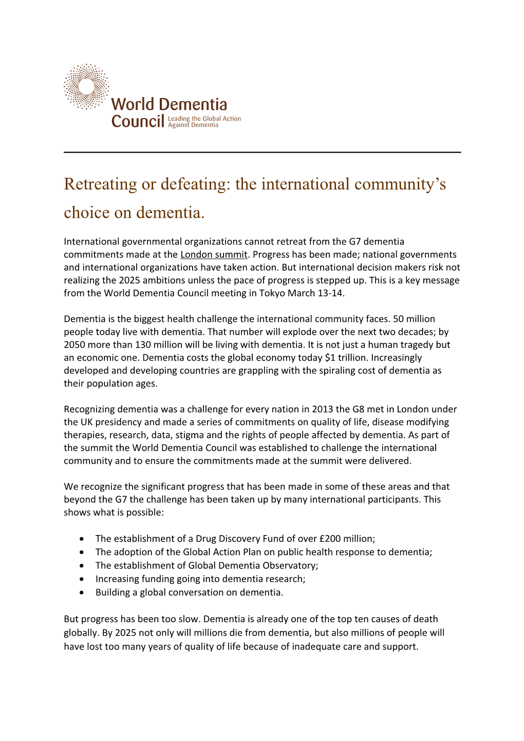 Retreating Or Defeating: the Internationalcommunity S Choice on Dementia