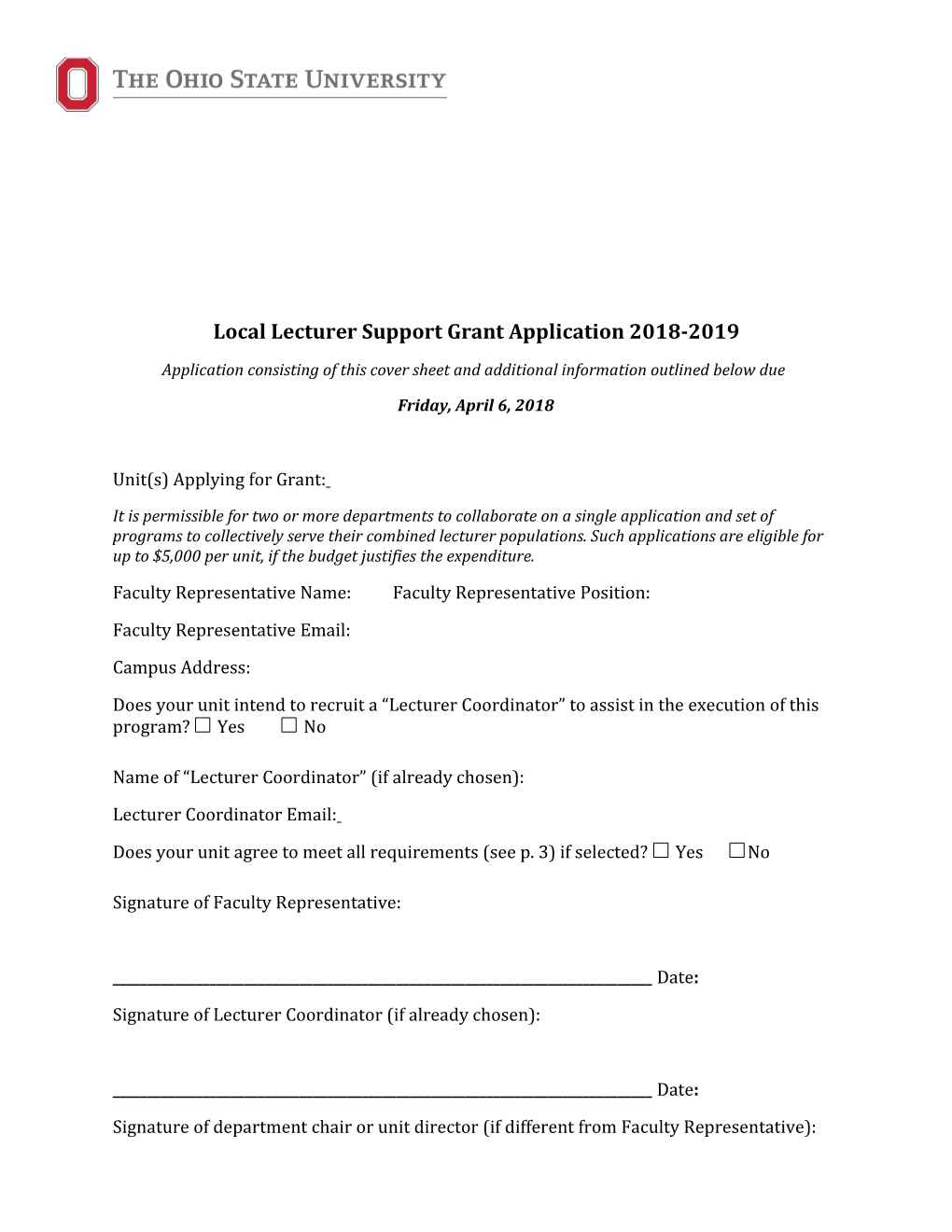Local Lecturer Support Grant Application2018-2019