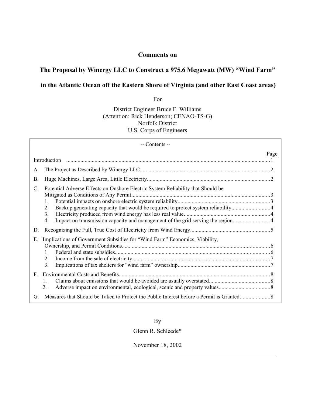 The Proposal by Winergy LLC to Construct a 975.6 Megawatt (MW) Wind Farm